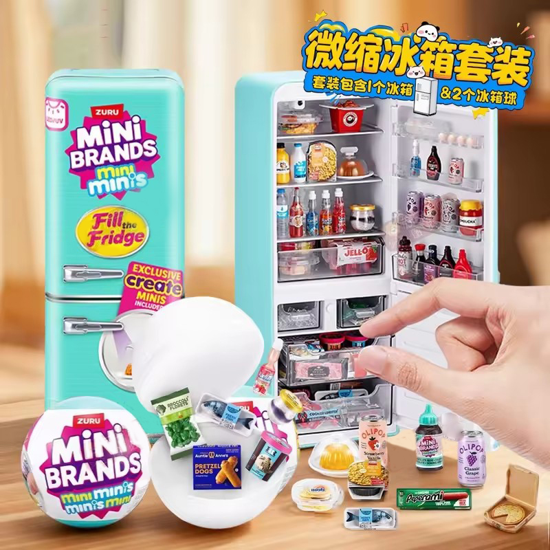 Commercial Kitchen Lights - LED-beleuchtetes Mini-Kühlschrank-Spielzeugset, Mini-Kühlschrank mit Mini-Lebensmitteln, Mikro-Küchenszene,