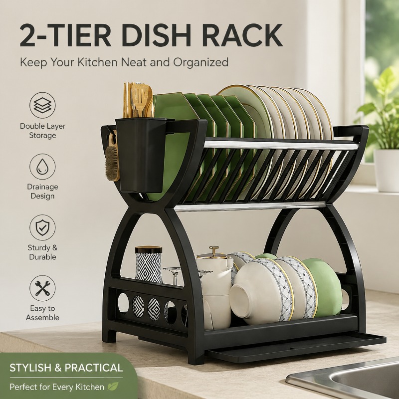 Commercial Kitchen Shelving - 2-stöckiger Geschirrtrockner für die Küchenarbeitsplatte, Teller-
