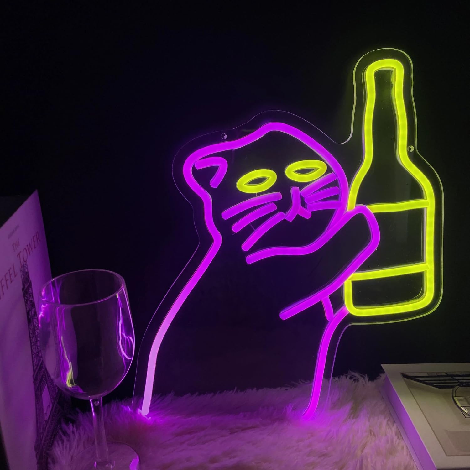 Commercial Kitchen Store - Katzen-Flaschen-Neon-Schild für lustige Bar-Kunst-Dekoration, dimmbares LED-Neonlicht