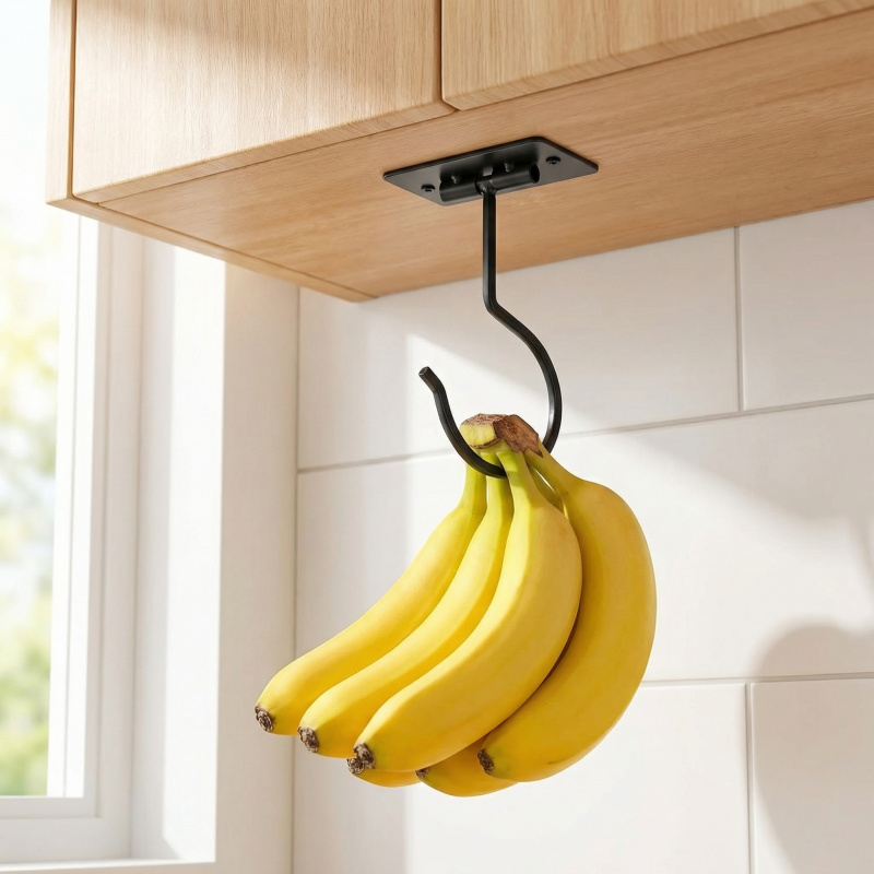 Commercial Kitchen Shed - Schwarzer Metall-Selbstklebehaken, faltbares Aufbewahrungsregal, platzsparender Küchenschrank-Organizer