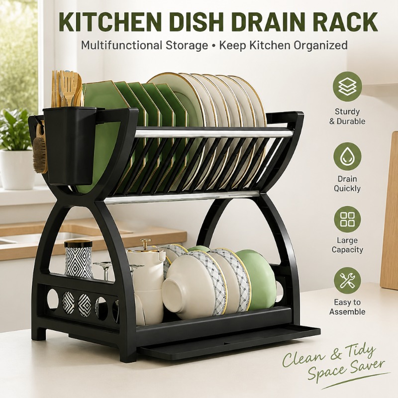 Commercial Kitchen Shelving - 2-stufiger Geschirr-Abtropfständer Küchen-Organizer Schüssel- und Teller-Aufbewahrung