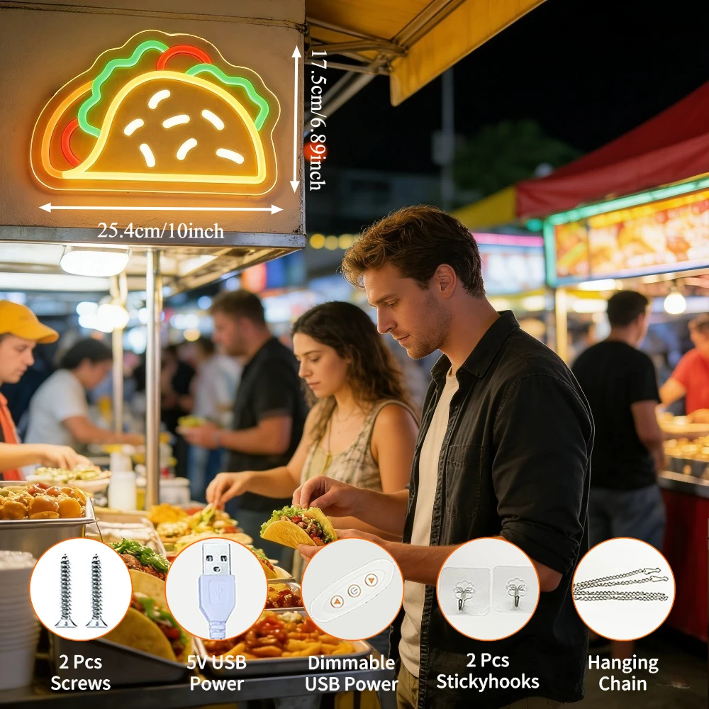 Taco Neonschild LED USB Dimmba – Commercial Kitchen Store Bewertung und Preis
